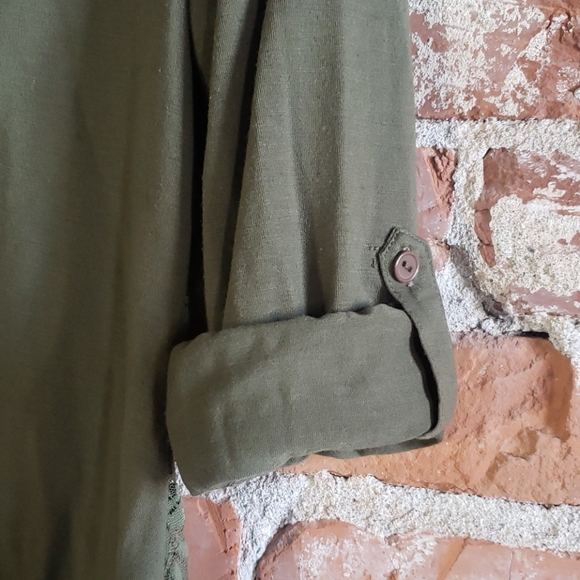 Lace Back Button Up Shirt with Roll Up Sleeves - Picture 6 of 11